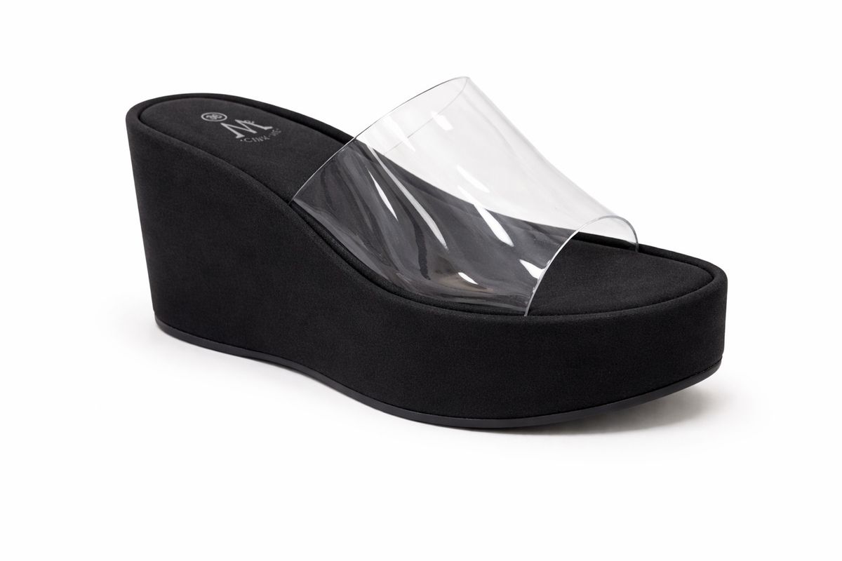 Zueco Plataforma Negro Abierto con Tira Transparente 36